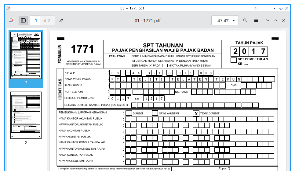 Formulir 1771: SPT Induk: PDF